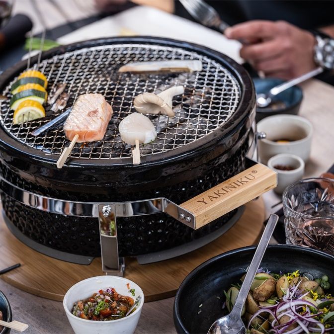 Угольный керамический гриль, Shichirin, настольный, круглый