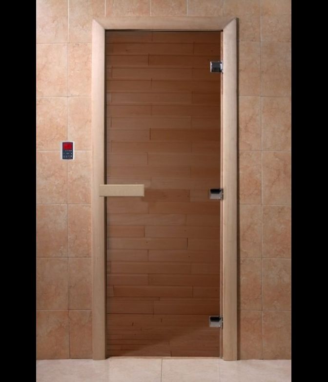 Стеклянная дверь "Теплый день", коробка хвоя, 70х190 см