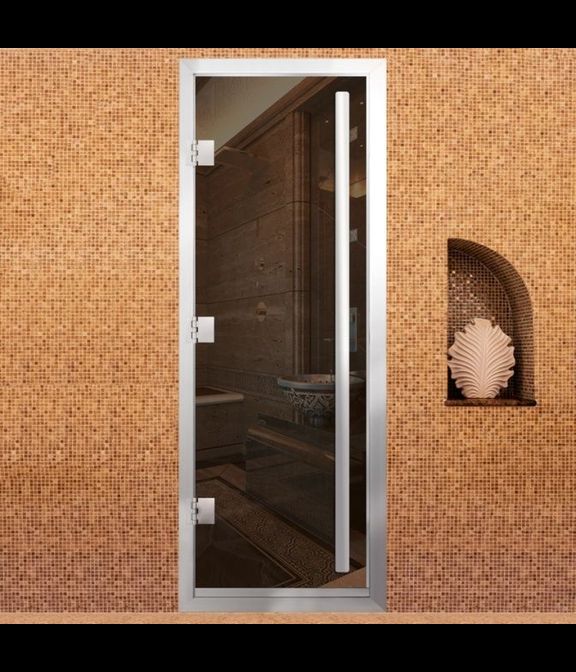 Стеклянная дверь "Хамам Престиж" с вертикальной ручкой, бронза, 80х200 см