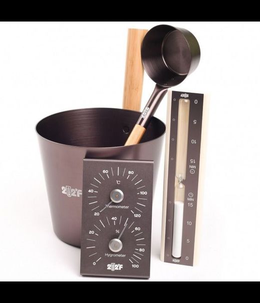 Набор для бани OXY-M-4 BLACK Ушат 5л + черпак 0,2л ручки бамбук + песочные часы + термогигрометр