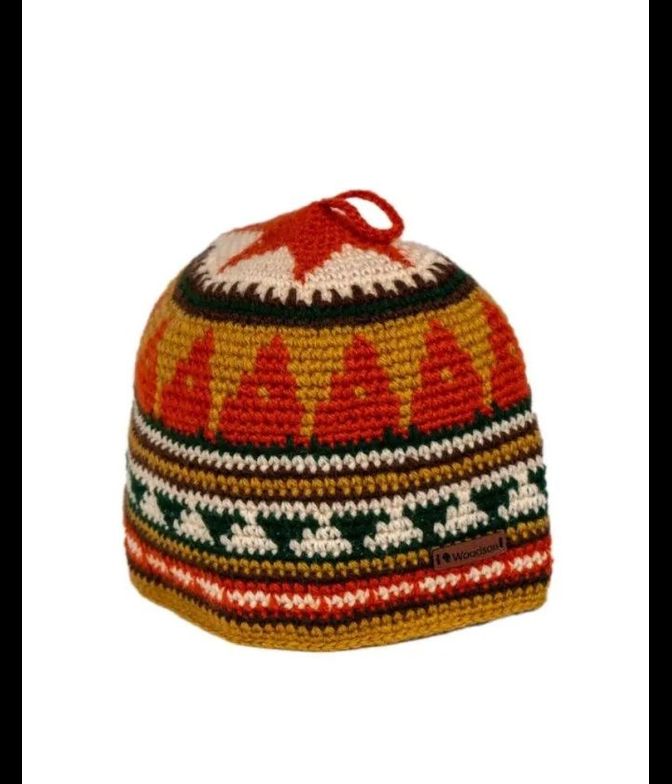 Шапка вязаная для бани Woodson Viking, орнамент, без косичек (оранжевый)