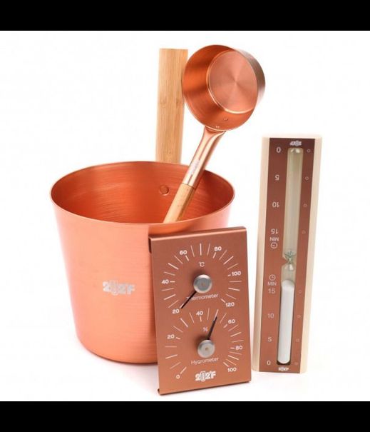 Набор для бани OXY-M-4 COPPER Ушат 5л + черпак 0,2л ручки бамбук + песочные часы + термогигрометр