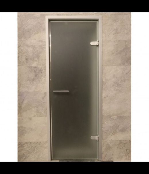 Стеклянная дверь в алюминиевом профиле, хамам, сатин, 190х70 (левая)