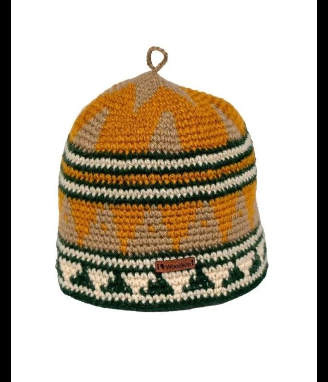 Шапка вязаная для бани Woodson Viking, орнамент, без косичек (жёлтый)