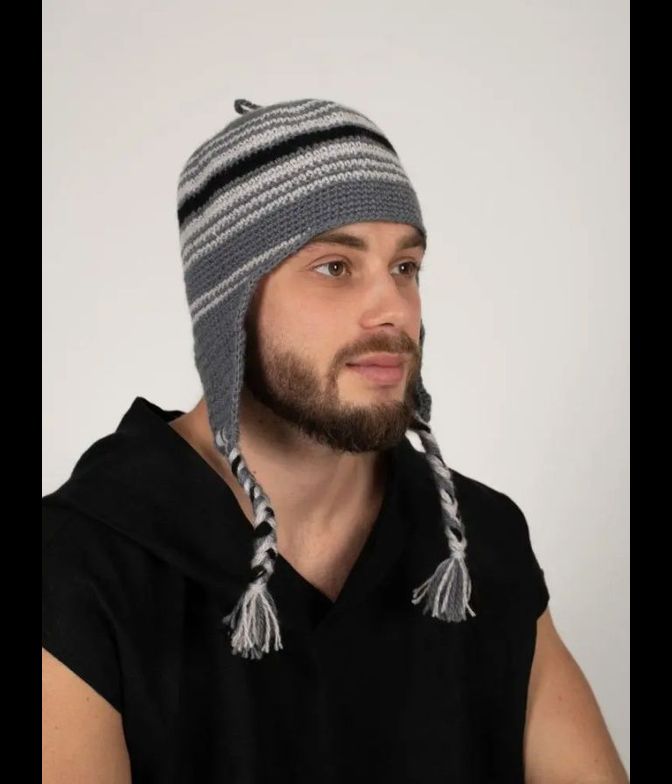 Шапка вязаная для бани Woodson Viking, серая, 2 косички