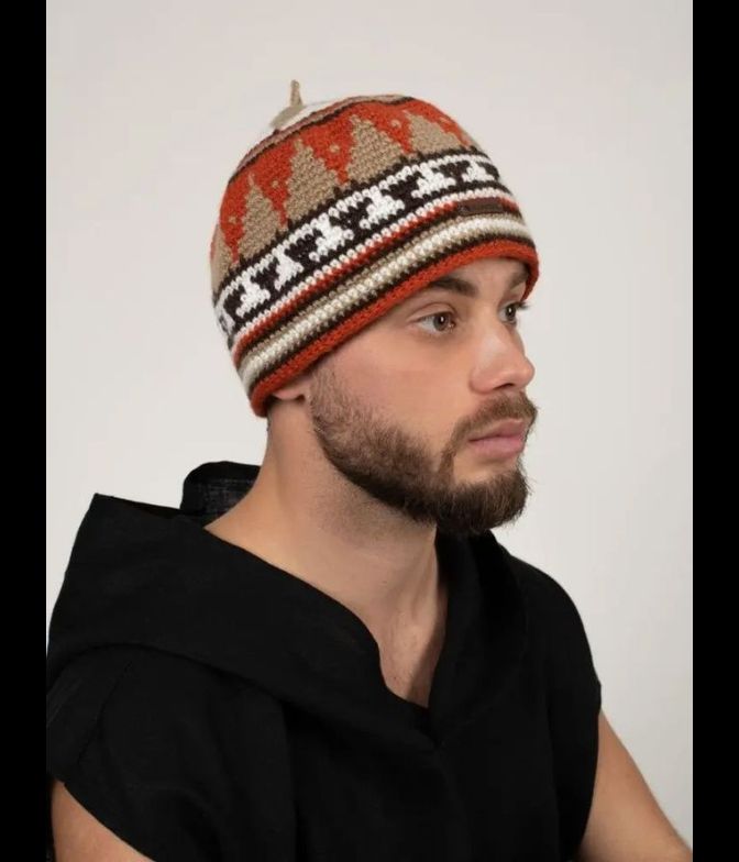 Шапка вязаная для бани Woodson Viking, орнамент, без косичек (коричневый)