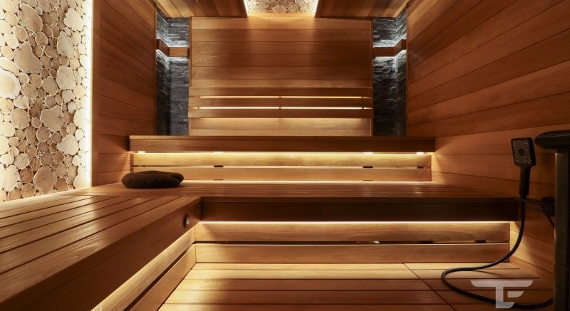 Отделка парной. Красота освещения.